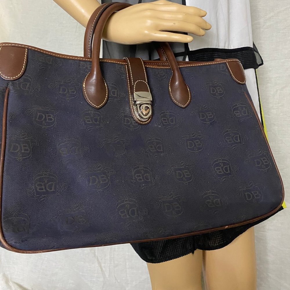 Dooney & Bourke L Size Blue Brown Fabric Handbag_8